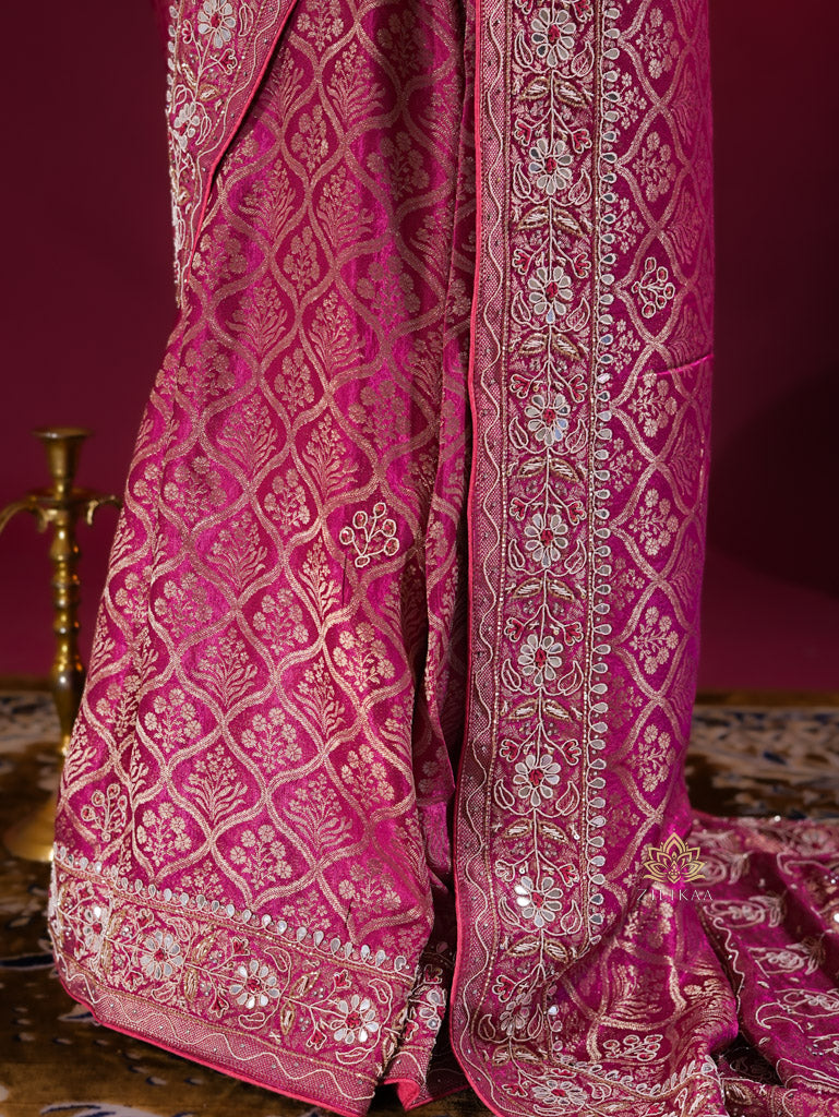 Queen Pink Zardozi Handwork Banarasi Silk Saree