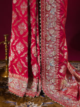Calcutta Red Meenakari Banarasi Katan Silk Saree with Zardozi Handwork