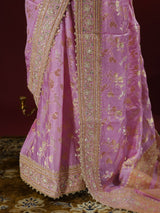 Baby Pink Zardozi Handwork Mulberry Banarasi Silk Saree