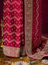 Calcutta Red Zardozi Handwork Mulberry Banarasi Silk Saree