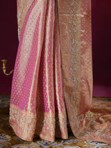Salmon Pink Kanchipuram Tissue Silk Saree with Zardozi Hand Embroidery
