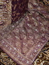 Plum Wine Zardozi Handwork Mulberry Banarasi Silk Saree