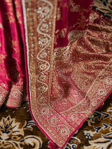 Calcutta Red Zardozi Handwork Mulberry Banarasi Silk Saree