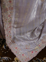 Lilac Purple Designer Hand Embroidery Kanchi Tissue Silk Saree