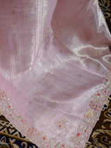 Baby Pink Designer Hand Embroidery Kanchi Tissue Silk Saree