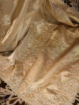 Ivory Gold Zardozi Hand Embroidery Kanchipuram Tissue Silk Saree