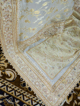 Ivory Special Zardozi Handwork Mulberry Banarasi Silk Saree