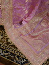Baby Pink Zardozi Handwork Mulberry Banarasi Silk Saree