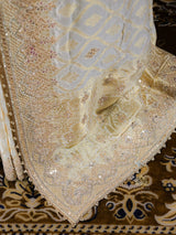 Ivory Special Zardozi Handwork Munga Banarasi Silk Saree