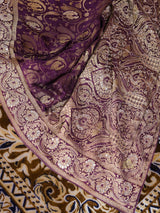 Plum Wine Zardozi Handwork Munga Banarasi Silk Saree