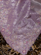 Lilac Purple Designer Hand Embroidery Kanchi Tissue Silk Saree