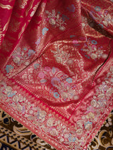 Calcutta Red Meenakari Banarasi Katan Silk Saree with Zardozi Handwork
