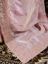 Pastel Pink Tissue Silk Saree with Zardozi Handwork