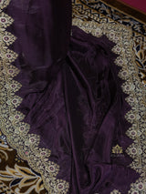 Plum Purple Munga Silk Saree With Zardozi Scalloped Border