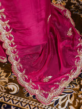 Queen Pink Munga Silk Saree with Designer Handwork