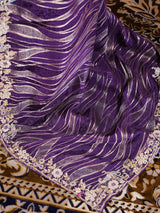 Plum Purple Munga Silk Saree with Zardozi Hand Embriodery