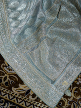 Ocean Green Zari Tissue Silk Saree with Beautiful Hand Embroidery