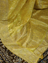 Lemon Yellow Zardozi Handwork Zari Tissue Silk Saree