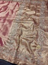 Salmon Pink Kanchipuram Tissue Silk Saree with Zardozi Hand Embroidery