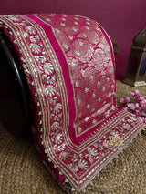 Queen Pink Zardozi Handwork Mulberry Banarasi Silk Saree