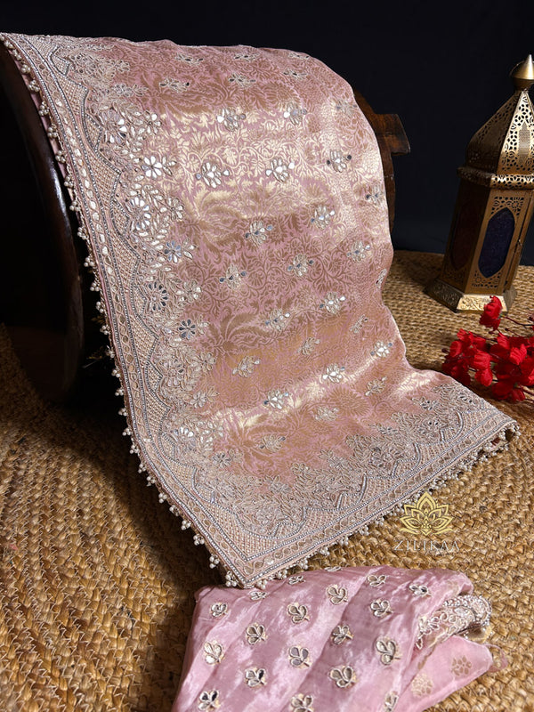 Baby Pink Zardozi Handwork Munga Banarasi SIlk Saree