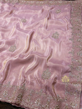 Pastel Pink Tissue Silk Saree with Zardozi Handwork