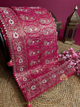Queen Pink Zardozi Handwork Banarasi Silk Saree