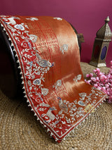 Bride Special Zardozi Hand Embroidery Kanchipuram Silk Saree