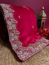 Queen Pink Mulberry Silk Saree With Zardozi Scalloped Border