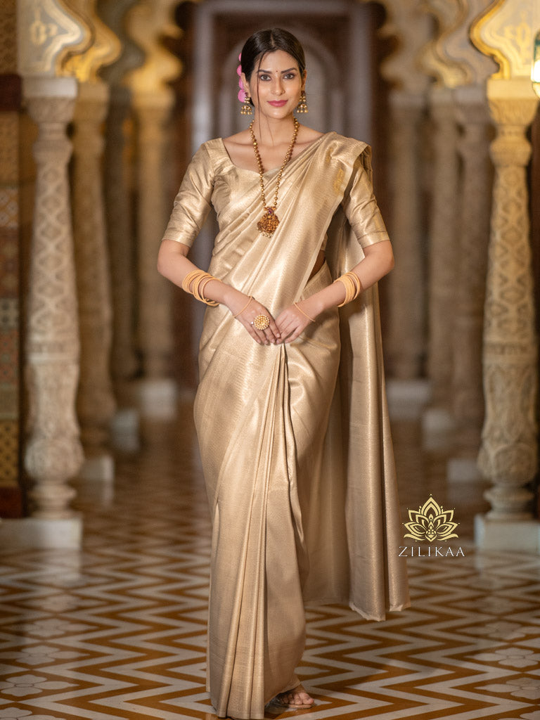 Ivory White  Kanchipuram Silk Saree