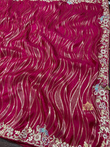 Queen Pink Munga Silk Saree with Zardozi Hand Embroidery