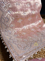 Baby Pink Zardozi Handwork Munga Banarasi SIlk Saree