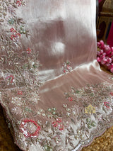 Baby Pink Designer Hand Embroidery Kanchi Tissue Silk Saree