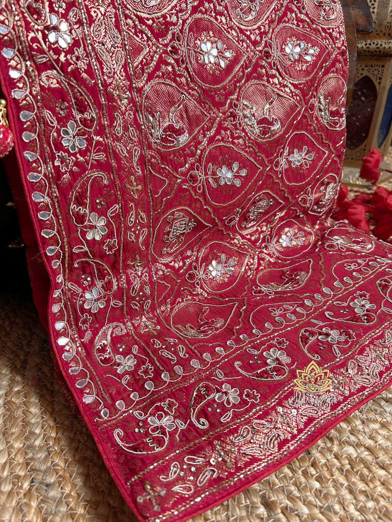 Calcutta Red Zardozi Handwork Mulberry Banarasi Silk Saree