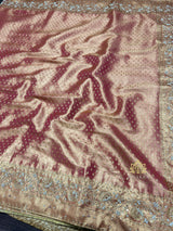 Salmon Pink Kanchipuram Tissue Silk Saree with Zardozi Hand Embroidery