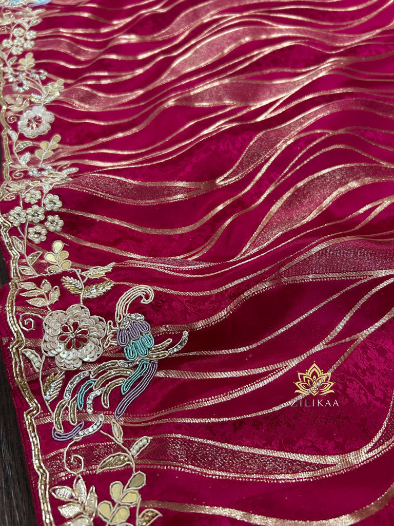 Queen Pink Munga Silk Saree with Zardozi Hand Embroidery