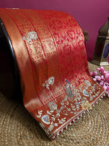 Bride Special Zardozi Hand Embroidery Kanchipuram Silk Saree