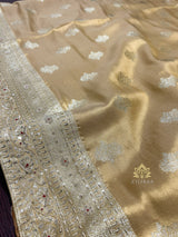 Ivory Gold Kanchipuram Tissue Silk Saree with Zardozi Hand Embroidery