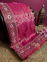 Queen Pink Zardozi Handwork Banarasi Silk Saree