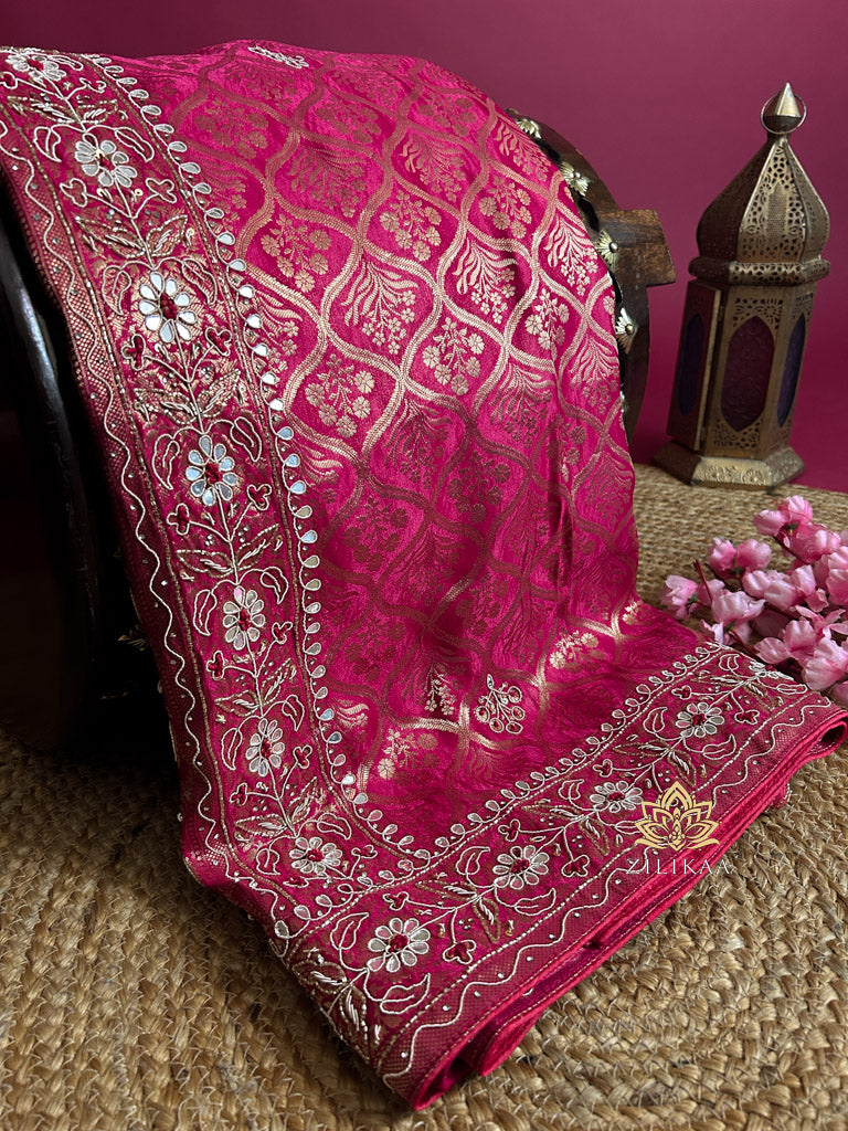 Queen Pink Zardozi Handwork Banarasi Silk Saree
