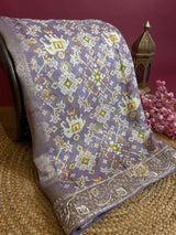 Lavender Zardozi Handwork Patola Designer Munga silk saree