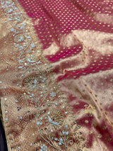 Salmon Pink Kanchipuram Tissue Silk Saree with Zardozi Hand Embroidery