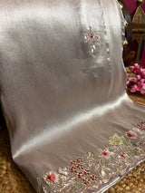 Lilac Purple Designer Hand Embroidery Kanchi Tissue Silk Saree