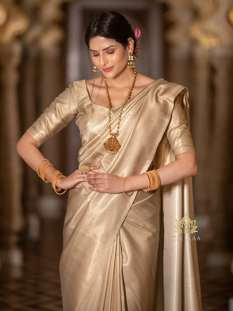 Ivory White  Kanchipuram Silk Saree