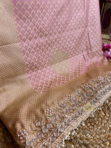 Baby Pink Gotapatti Hand Embroidery Tanchoi Silk Saree