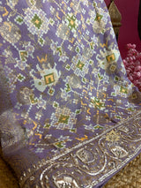 Lavender Zardozi Handwork Patola Designer Munga silk saree