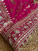 Queen Pink Zardozi Handwork Mulberry Banarasi Silk Saree