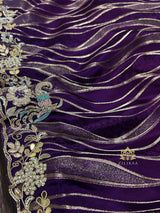 Plum Purple Munga Silk Saree with Zardozi Hand Embriodery