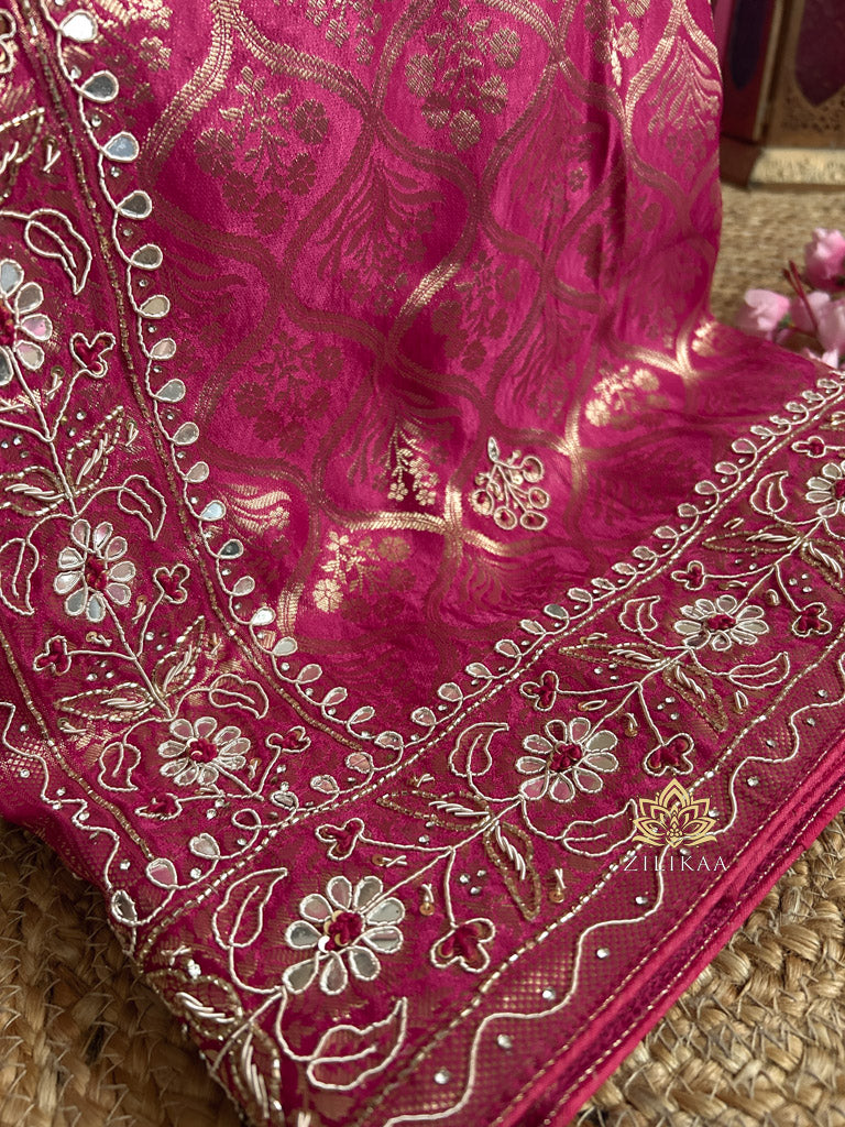 Queen Pink Zardozi Handwork Banarasi Silk Saree