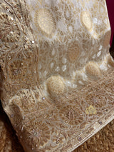 Ivory White Self Woven Kanchi Silk Saree with Zardozi Hand Embroidery